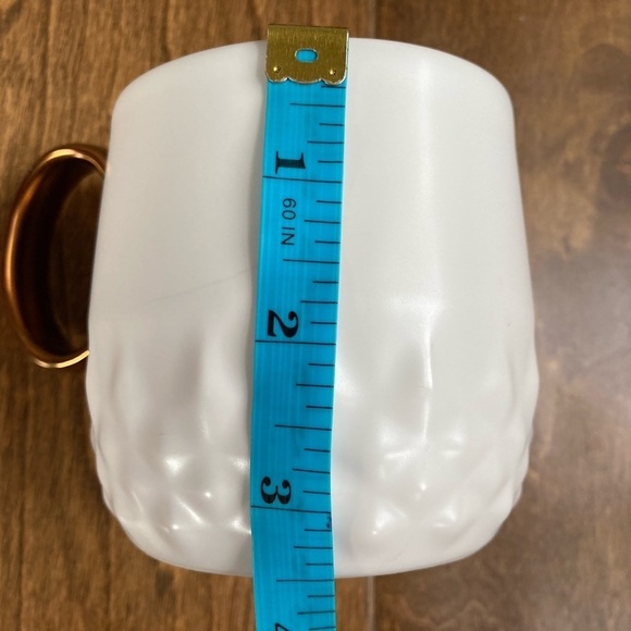 STARBUCKS 2013 White Geometric Coffee Mug Bronze Handle Cup - Picture 5 of 7